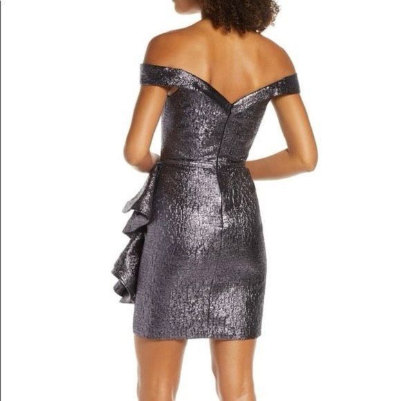 Mac Duggal Off Shoulder Metallic Amethyst Side Ruffle Cocktail Dress Size 14 - Picture 2 of 16